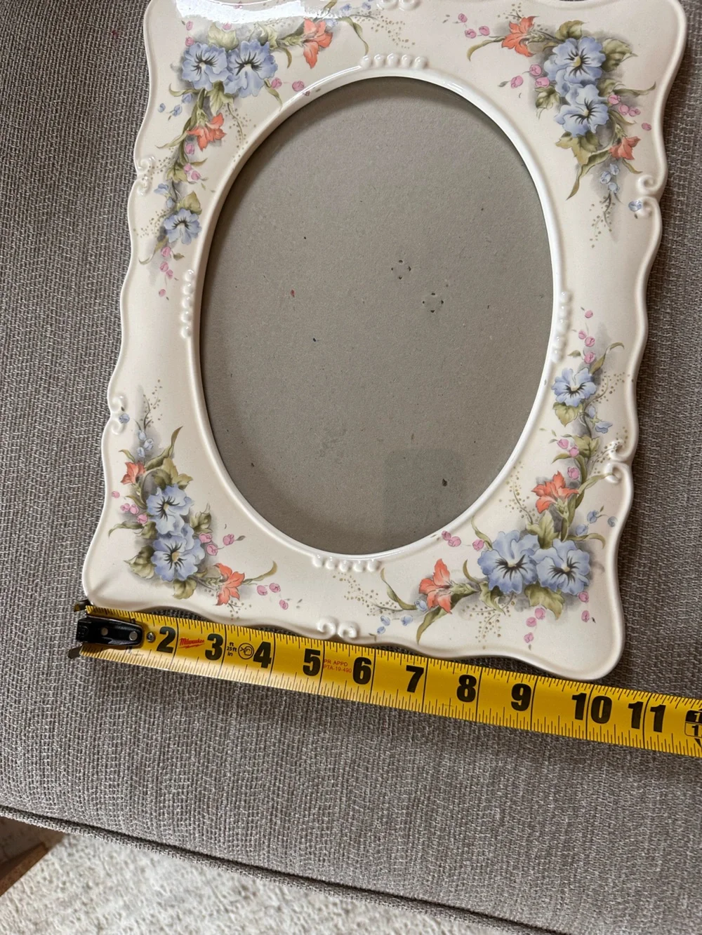 Vintage Floral Ceramic Oval Picture Frame - Pastel Blue & Pink Flowers